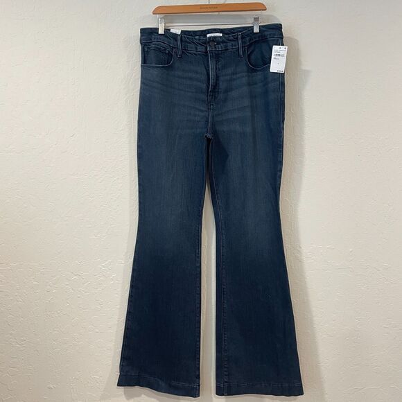 ~ NEW! Good American 14/32 Good Legs Flare 14 Dark Wash Blue Boho w/tags XL Navy - Picture 4 of 15